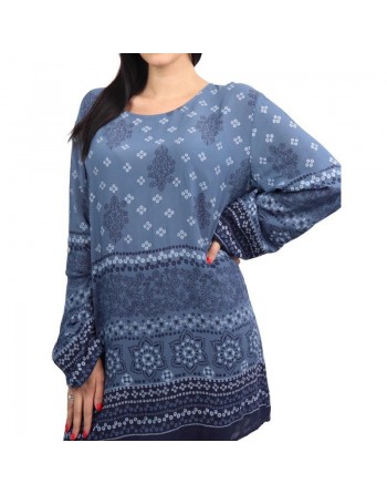 Tunique pour femme à motifs de couleur bleu et bleu clair 