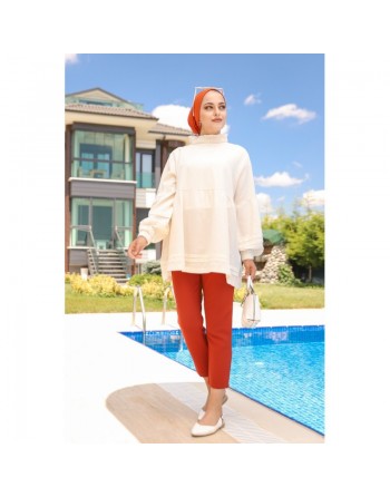 Tunique ample à manches larges pour femme - Couleur crème 