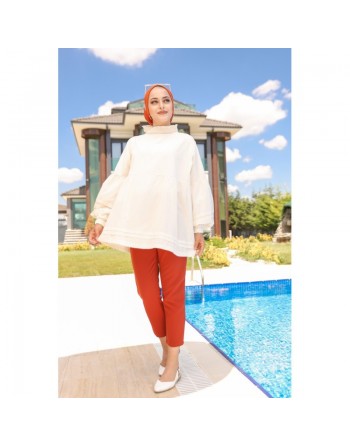 Tunique ample à manches larges pour femme - Couleur crème 
