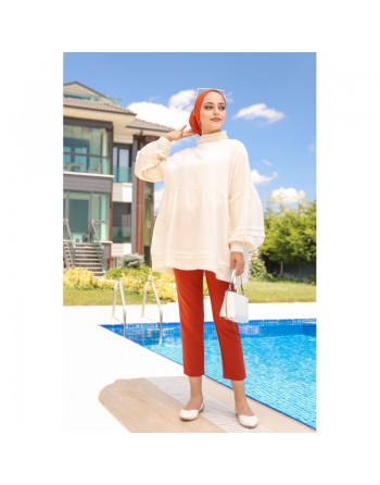 Tunique ample à manches larges pour femme - Couleur crème 