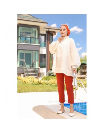 Tunique ample à manches larges pour femme - Couleur crème 