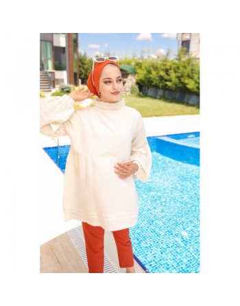Tunique ample à manches larges pour femme - Couleur crème 