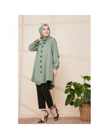 Chemise à gros boutons (Tunique style habillé pour femme voilée) - Couleur kaki 