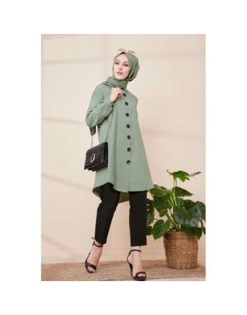 Chemise à gros boutons (Tunique style habillé pour femme voilée) - Couleur kaki 
