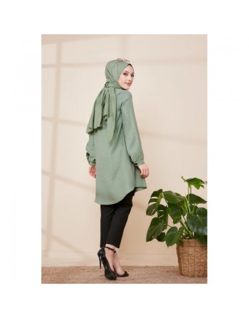 Chemise à gros boutons (Tunique style habillé pour femme voilée) - Couleur kaki 