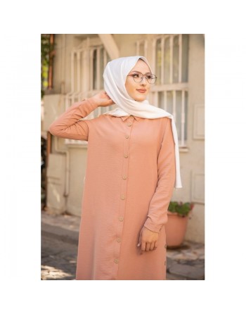 Chemise longue boutonnée type tunique (Vetements pour Hijab France en ligne) - Couleur vison 