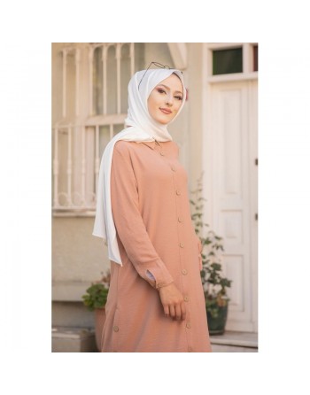 Chemise longue boutonnée type tunique (Vetements pour Hijab France en ligne) - Couleur vison 