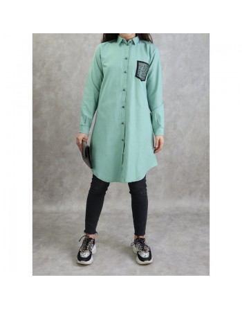 Chemise coton de couleur Vert amande 