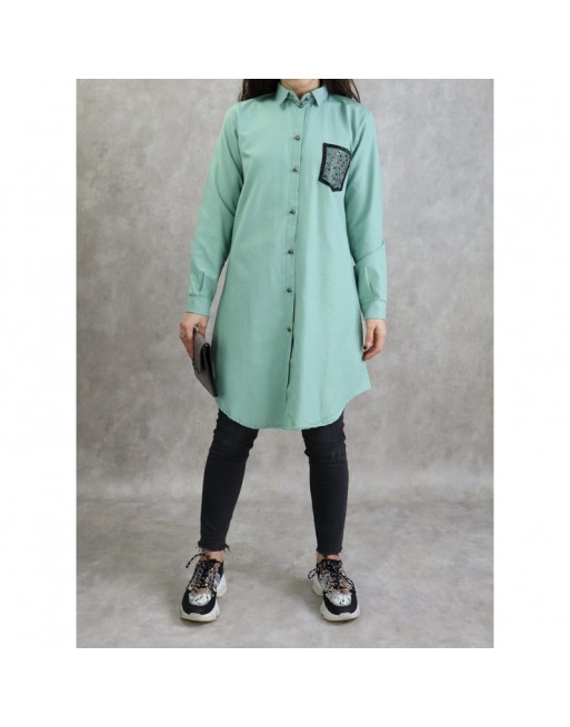 Chemise coton de couleur Vert amande Chemise coton de couleur Vert amande