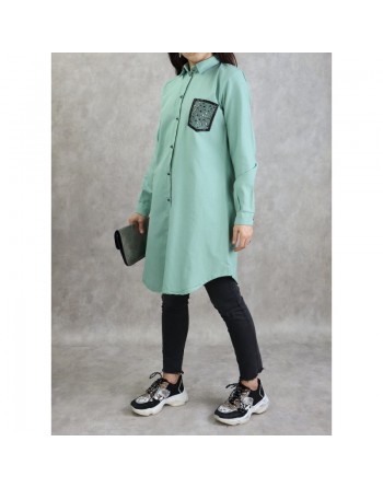 Chemise coton de couleur Vert amande 