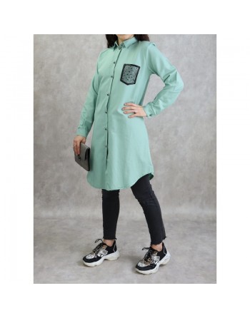 Chemise coton de couleur Vert amande 