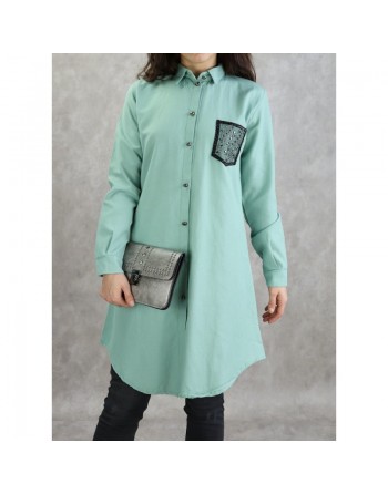 Chemise coton de couleur Vert amande 