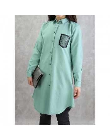 Chemise coton de couleur Vert amande 