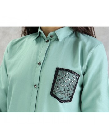 Chemise coton de couleur Vert amande 