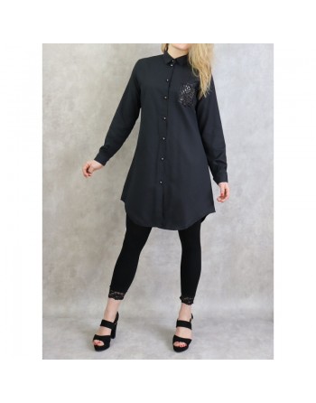 Chemise coton de couleur Noir 