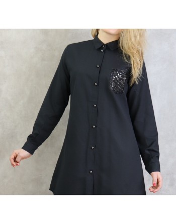 Chemise coton de couleur Noir 