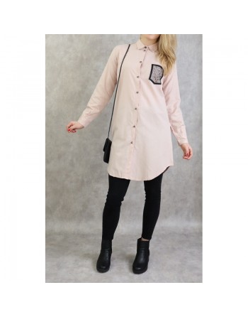 Chemise coton de couleur rose pale 