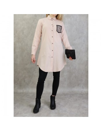 Chemise coton de couleur rose pale 