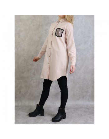 Chemise coton de couleur rose pale 