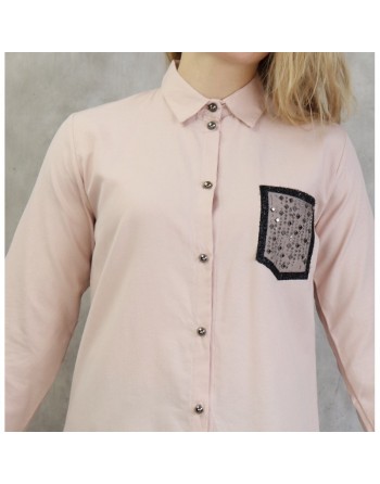 Chemise coton de couleur rose pale 