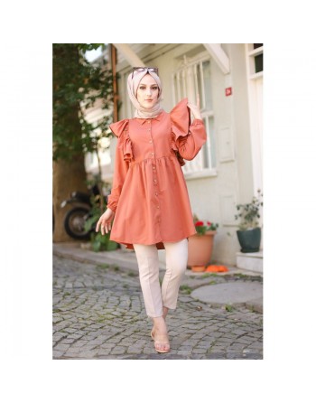 Chemise à froufrou (Vetement femme musulmane moderne) - Couleur brique 