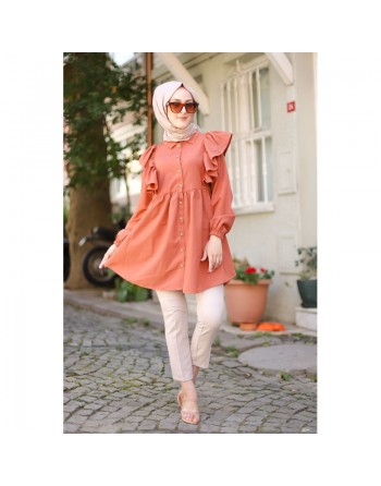 Chemise à froufrou (Vetement femme musulmane moderne) - Couleur brique 