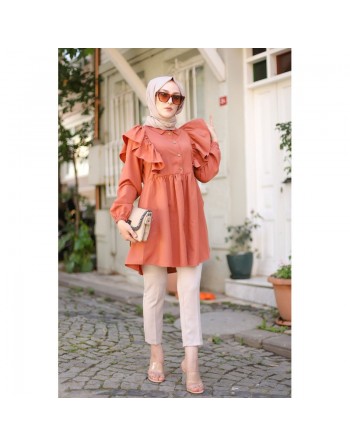 Chemise à froufrou (Vetement femme musulmane moderne) - Couleur brique 