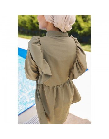Chemise à froufrou (Vetement femme voilée moderne) - Couleur kaki 