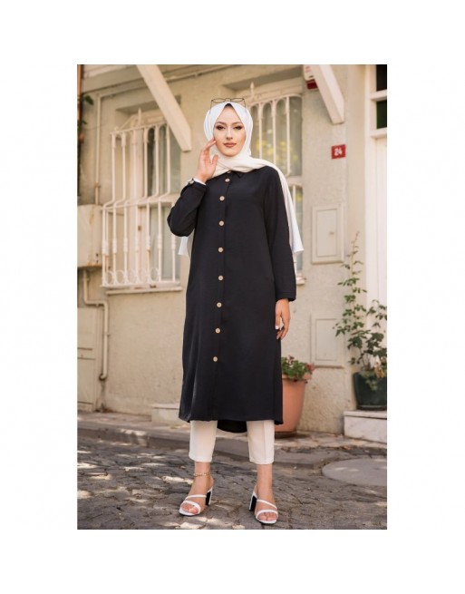 Chemise longue boutonnée type tunique (Mode musulmane) - Couleur noire Chemise longue boutonnée type tunique (Mode musulmane) - Couleur noire