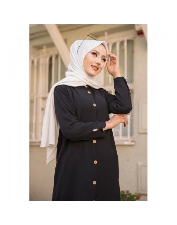 Chemise longue boutonnée type tunique (Mode musulmane) - Couleur noire 