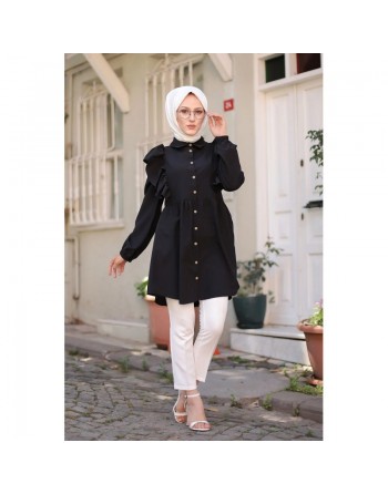 Chemise à froufrou (Vetement femme musulmane chic) - Couleur noir 