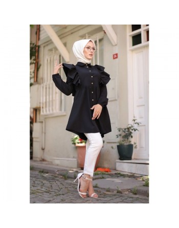 Chemise à froufrou (Vetement femme musulmane chic) - Couleur noir 