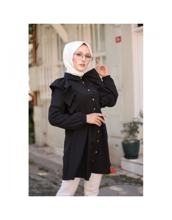 Chemise à froufrou (Vetement femme musulmane chic) - Couleur noir 