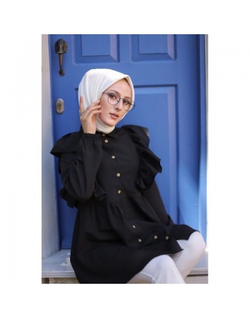 Chemise à froufrou (Vetement femme musulmane chic) - Couleur noir 
