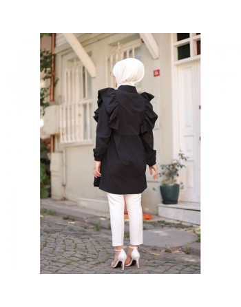 Chemise à froufrou (Vetement femme musulmane chic) - Couleur noir 