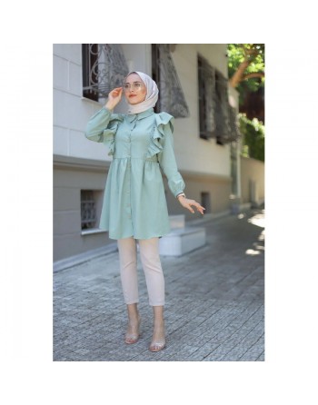 Chemise à froufrou (Vetement femme musulmane moderne) - Couleur vert amande 