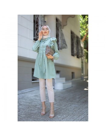 Chemise à froufrou (Vetement femme musulmane moderne) - Couleur vert amande 