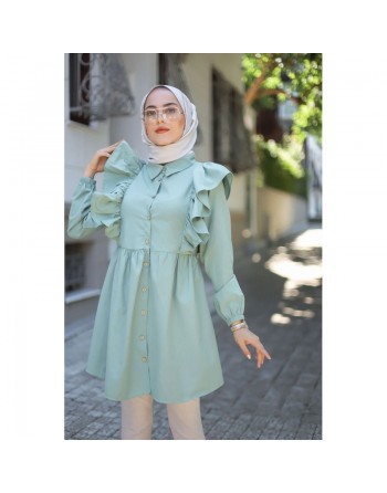 Chemise à froufrou (Vetement femme musulmane moderne) - Couleur vert amande 