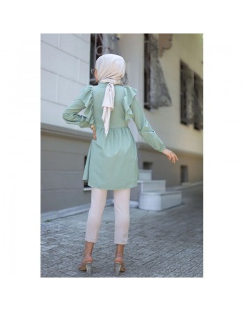 Chemise à froufrou (Vetement femme musulmane moderne) - Couleur vert amande 