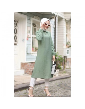 Tunique longue (Vetement Hijab pour femme voilée) - Couleur vert amande 