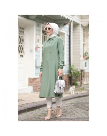 Tunique longue (Vetement Hijab pour femme voilée) - Couleur vert amande 