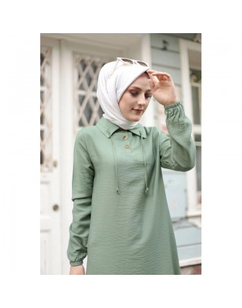 Tunique longue (Vetement Hijab pour femme voilée) - Couleur vert amande 