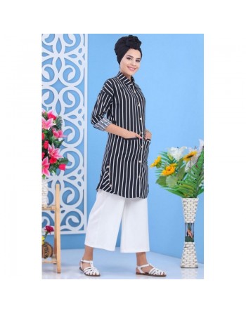 Chemise tunique à rayures blanches et noires 