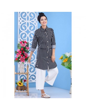 Chemise tunique à rayures blanches et noires 