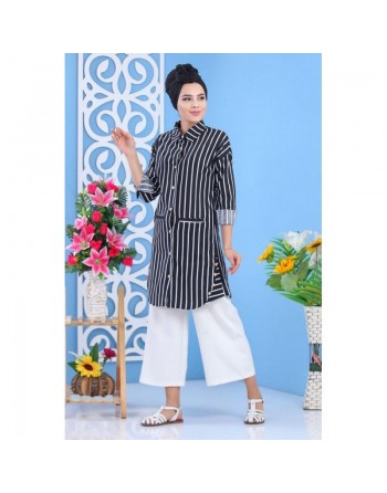 Chemise tunique à rayures blanches et noires 
