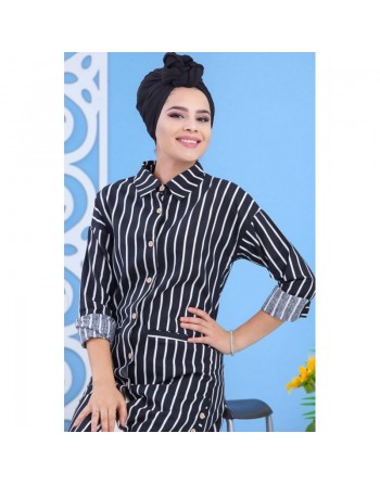 Chemise tunique à rayures blanches et noires 