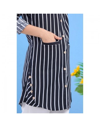 Chemise tunique à rayures blanches et noires 