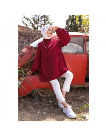Tunique ample à manches larges pour femme - Couleur bordeaux 