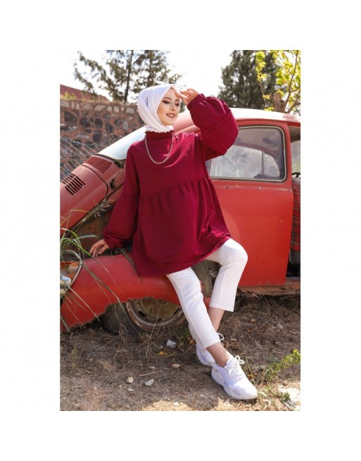 Tunique ample à manches larges pour femme - Couleur bordeaux Tunique ample à manches larges pour femme - Couleur bordeaux