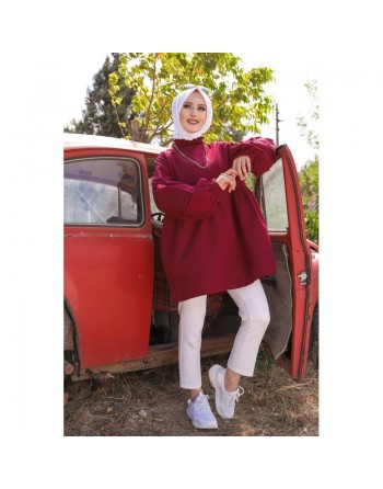 Tunique ample à manches larges pour femme - Couleur bordeaux 